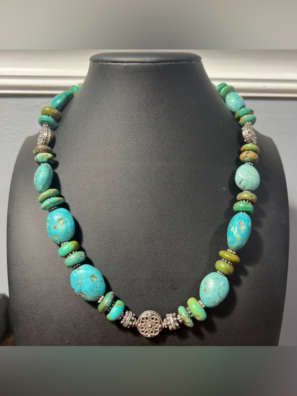 VTG Estate .925 Sterling Silver Southwestern  Turquoise Beaded 20” Necklace